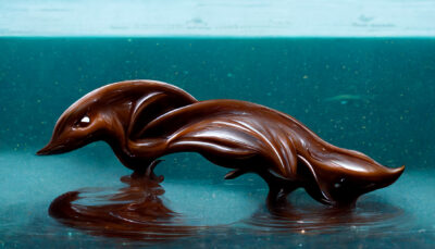海で泳ぐチョコで出来たイルカ