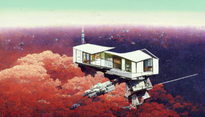 変形合体する日本家屋と宇宙ステーション