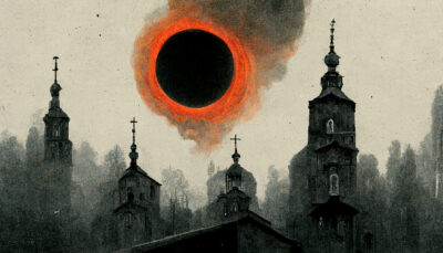 教会からあふれる黒い太陽