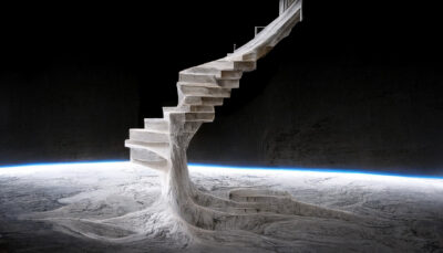 地球から宇宙に伸びる白い階段