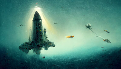 深海から飛び立つスペースシャトル