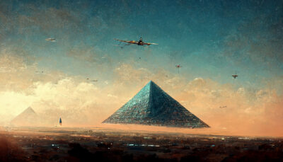 着陸寸前のピラミッド