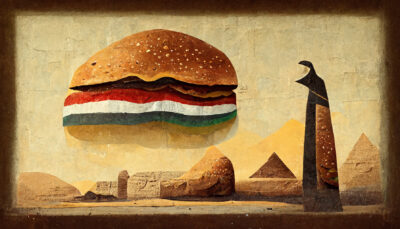 エジプト風、ハンバーガーの壁画
