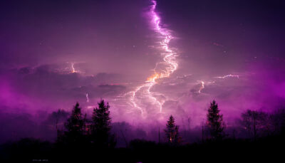 紫の空から落ちてくる雷