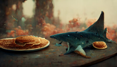 パンケーキを食べるサメ