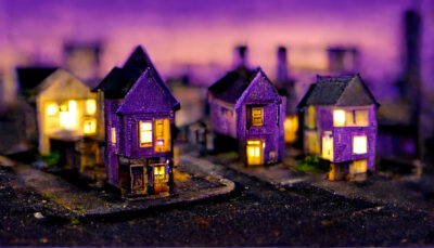 紫のミニチュアの街