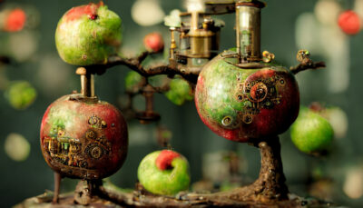 機械の赤リンゴと青りんご