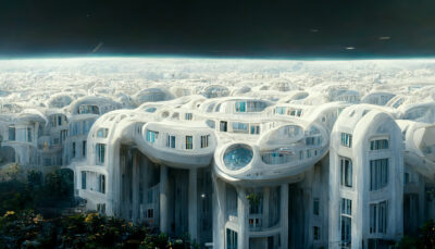 宇宙空間にある未来の集合住宅