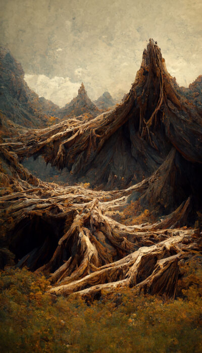 枯れた木の山