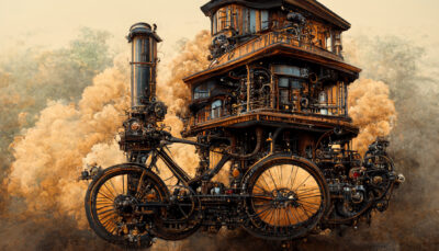 2階建ての蒸気機関自転車