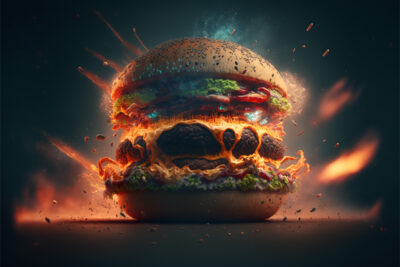 爆発するハンバーガー
