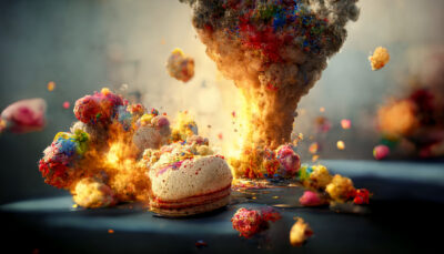爆発で吹き飛ぶケーキ