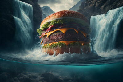 滝から流れるハンバーガー