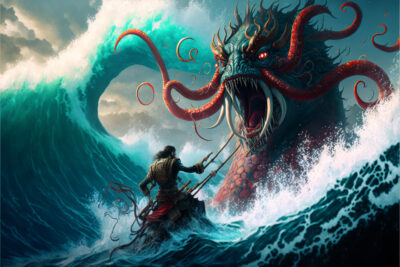 海の怪物と闘う侍