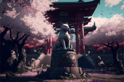 桜の木のある神社