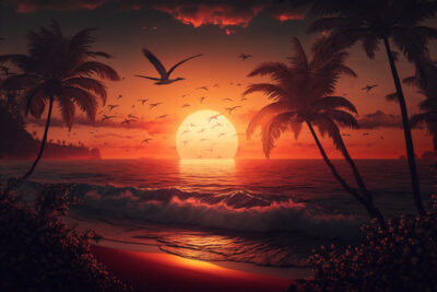 夕日の沈む海