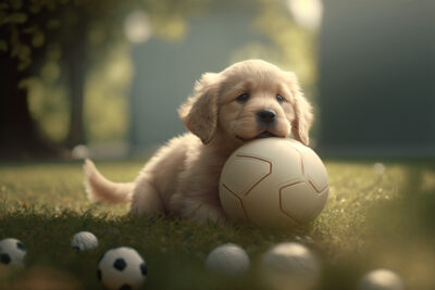ボールで遊ぶ子犬