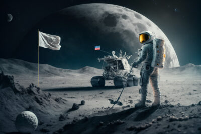 月でゴルフをする宇宙飛行士