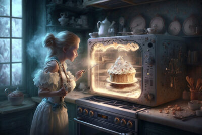魔法でケーキを焼く魔法使い