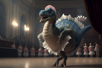 チュチュを着て踊る恐竜