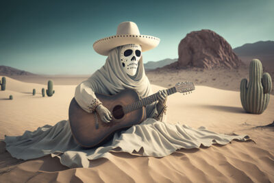 砂漠でギターを弾く幽霊