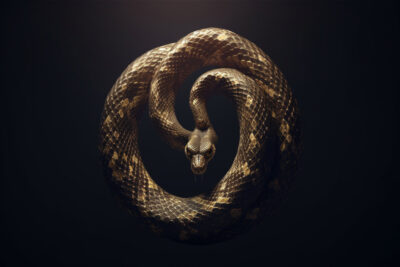 自分の尾を食べて無限大の記号を形成するヘビ