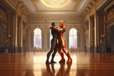 アイアンマンとキャプテン・アメリカが舞踏会場で踊る