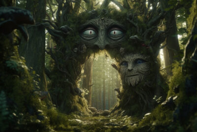 目や口を持ち、互いに話すことができる木々がある不思議な森