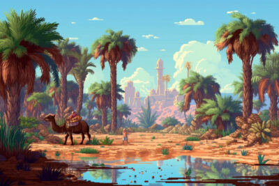 砂漠のオアシスのゲーム背景